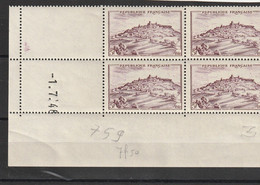N° 759 -5F VEZELAY -LILAS CLAIR -1° Tirage Du 24.6.46 Au 8.7.46 -1.07.1946 _ - 1940-1949