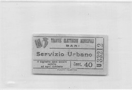 011512 "TRANVIE ELETTRICHE MUNICIPALI - BARI - SERVIZIO URBANO - CENT. 40 NR. U33212" BIGLIETTO TRASPORTO - Europe