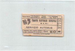 011514 "TRANVIE ELETTRICHE MUNICIPALI - BARI - SERVIZIO AUTOBUS - CENT. 50 NR. N37753" BIGLIETTO TRASPORTO - Europa