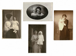 Lot 4 X Old Photo Jolie Ancienne Carte Photo Mother And Child Girl Fille Enfant Mere Oude Foto Studio Cabinet - Personas Anónimos