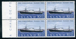 ICELAND 1964 Anniversary Of Steamship Company Block Of 4 MNH / **.  Michel 377 - Unused Stamps