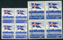 ICELAND 1958 Icelandic Flag Blocks Of 4 MNH / **..  Michel 327-28 - Nuevos