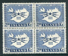 ICELAND 1956 Telephone And Telegraph Anniversary Block Of 4  MNH / **,  Michel 311 - Ungebraucht