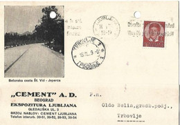 DOPISNICA:  "CEMENT" A.D. Beograd  EKSPOZITURA Ljubljana - Yugoslavia
