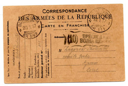 CP De Vojna Posta ( 20.01.1917)  999 111 Contrôle Serbe Pour La Corse Correspondance Franchise - WW I