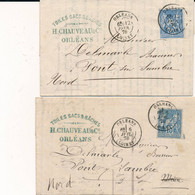 2 Lettres Orléans 1878 Location 100 Sacs Maison Chauveau Contrat Et Facture D'où 15 Et 25 C. Pour Pont Sur Lambre (59) - 1877-1920: Période Semi Moderne