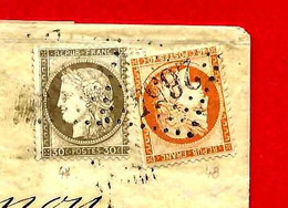 1875 TIMBRES CERES Oblitérés 30 Cent. & 40 Cent..gros Chiffres 2654 NEVERS Pour Cosne Sur Loire Nièvre Entête Bordereau - 1849-1876: Periodo Classico