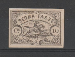 REGNO - SAGGI  PRIVATI:  1863  SEGNATASSE  -  10 C. GRIGIO  CORRIERE  A  CAVALLO  -  C.E.I. 168  -  RR - Taxe