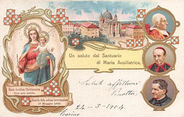 014157 "TORINO - UN SALUTO DAL SANTUARIO DI MARIA AUSILIATRICE" IMMAGINE RELIGIOSA, CART SPED 1904 - Chiese