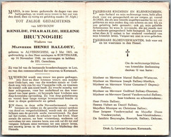 Bidprentje Alveringem - Bruynoghe Renilde Pharailde Helene (1865-1948) - Images Religieuses