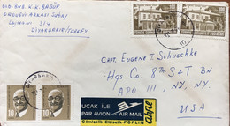 TURKEY 1964, VIGNETTE AIRMAIL LABEL ,POPLIN ARFIL RARE ! 4 STAMPS RESSAM ,CANKAYA ,COVER DIYARBAKIR CITY CANCELLATION TO - Lettres & Documents