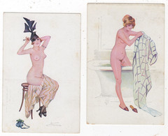 NUS - ILLUSTRATEUR : SUZANNE MEUNIER -  LOT DE 2 CPA - JOLIES FEMMES NUES - LE BAIN DE LA PARISIENNE -  135- 137 - Meunier, S.