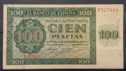 ESPAÑA.  EDIFIL 421a.  100 PTAS 21 DE NOVIEMBRE DE 1936 SERIE F.  CONSERVACIÓN EBC. - 100 Pesetas