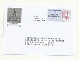 PAP POSTREPONSE FEDERATION DES AVEUGLES DE FRANCE  LOT 14P422. - PAP: Ristampa/Ciappa-Kavena