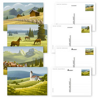 Switzerland 2022 (2/2022) Nature Parks Mountains Berge ** Mountains Berge Church Horse Cow - Stationery Postal Card ** - Ongebruikt