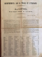 Conditions De Recouvrements Sur La France Et L'étranger Du Banquier Jean Garnier De Lyon Pour 1845 - Banque & Assurance