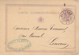 Fleurus DC Pour Louvain -cachet Privé Auguste Dumont Chassart Par Marbais - Postcards [1871-09]
