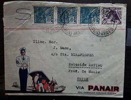 Carta Lettre SAO PAULO Brasil Illustrée AVION Compagnie Aérienne VIA PANAIR , Stewart,1935 > Estacion Retiro Maule Chile - Covers & Documents