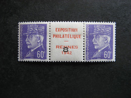 Paire Du N° 509 Avec Intervalle Publicité: Exposition Philatélique Rennes 1942 , Neuve X. - Nuovi