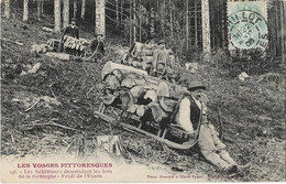 Lorraine  - Les Vosges Pittoresques  -    Les Schlitteurs Descendent Les  Bois De La Montagne -  Foret De L'uson - Lorraine