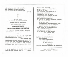 Doodsprentje 1965 Priester / Pater Leonard ( Remi ) Reyniers : Waarschoot-Kortrijk . - Religión & Esoterismo