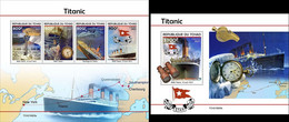 Tchad 2021, Titanic, Clock, 4val +BF - Horlogerie