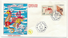 MONACO => Env FDC - Faune Aquatique - 19/5/1964 - Cachet Hexagonal Monaco-ville-A - FDC