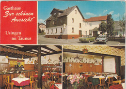 B1555) USINGEN Im Taunus - Gasthaus ZUR SCHÖNEN AUSSICHT - Dreibild AK - Innen Außen U. AUTO Details - Usingen