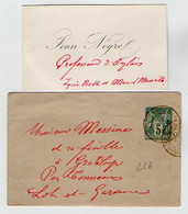 TB 3477 - Entier Postal & Carte De Visite Mr Jean NEGRE Professeur à MARSEILLE Pour Mr MESSINE à GRATELOUP Près TONNEINS - Buste Postali E Su Commissione Privata TSC (ante 1995)