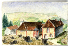 LA GROSSE FERME  AU BOUT DU PAYS   - SIGNEE  A RIEUX  -   AQUARELLE SUR CARTE POSTALE    -  MILITARIA - Aquarelles