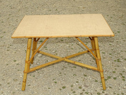 *ANCIENNE TABLE BASSE EN ROTIN VINTAGE Dessus VENILIA Façon JUTE DECO XXe E - Other & Unclassified