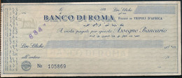 °°° ASSEGNO DEL BANCO DI ROMA FILIALE DI TRIPOLI D'AFRICA °°° - Cheques & Traveler's Cheques
