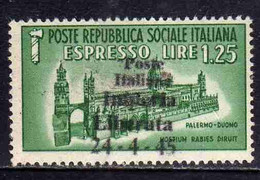 ITALY ITALIA 1945 CLN IMPERIA LIBERATA MONUMENTS DESTROYED OVERPRINTED MONUMENTI DISTRUTTI ESPRESSO LIRE 1,25 MNH - Nationales Befreiungskomitee