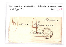 89 - YONNE - AUXERRE - Lettre Du 6/1/1835  Cad Type 12 -( Voir Scan  ) TB - 1801-1848: Précurseurs XIX