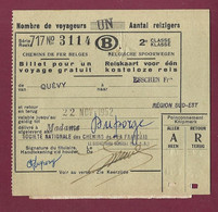 290422B - TICKET TRANSPORT METRO CHEMIN DE FER TRAIN TRAMWAY - BELGIQUE 2e Cl QUEVY ESSCHEN 1952 SNCF PUB RESTAU - Europa