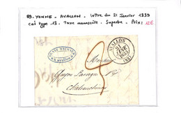 89 - YONNE - AVALLON (83)- Lettre Du 21 Janvier 1839  - Cad Type 13- Taxe Manuscrite ( Voir Scan  ) TB - Lettre De Denis - 1801-1848: Precursores XIX