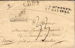 1823- Lettre De MÜNCHEN Avec C.B.R 4 +entrée  " Bavière / Par / Strasbourg " Pour Le Royaume De Savoie - Marques D'entrées