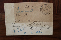 1915 Inconnu 6e Armée SP 108 Secteur Postal Cover WW1 - Guerra De 1914-18