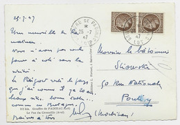 MAZELIN 2FR50 BRUN PAIRE CARTE TIMBRE A DATE GOUFFRE DE PADIRAC 25.7.1947 LOT  AU TARIF GERANCE - 1945-47 Ceres (Mazelin)