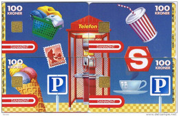 Denmark, DD 081-84, 4x100kr, Puzzle, Multiservice, Phonebox, Stamps, Icecream. - Rompecabezas