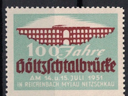 Germany 1951 Poster Stamp Vignette Reklamemarke Bridge Train, 100 Jahre Göltzschtalbrücke Reichenbach Mylau Netzschkau - Viñetas De Fantasía