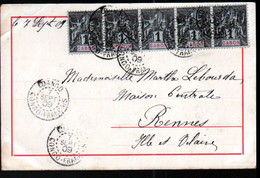 Congo, Carte Affranchie Avec 1 Bande De 5 1c Gabon Et Affranchissement Du Congo Français Du 7 Sept 1909 - Covers & Documents