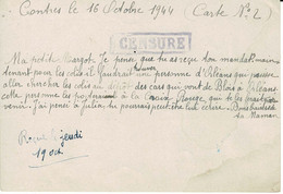 Camp De Pithiviers Entier Postal Adressé Au Camp 16.10.44  CACHET DE CENSURE AU VERSO - WW II