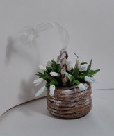 Christmas Tree Toy. Basket With Snowdrops. From Cotton. 8×5 Cm. New Year. Christmas. Handmade. - 3-88-i - Kerstversiering