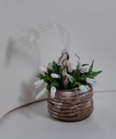 Christmas Tree Toy. Basket With Snowdrops. From Cotton. 8×5 Cm. New Year. Christmas. Handmade. - 3-88-i - Décoration De Noël