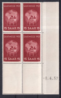 SAAR / SARRE - 1952 - YVERT N° 304 ** MNH BLOC De 4 COIN DATE ! - - Unused Stamps