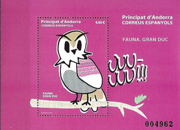 SPANISH ANDORRA, 2022, MNH, BIRDS, OWLS, EURASIAN EAGLE OWL, S/SHEET - Uilen