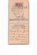 AG193 01  RICEVUTA VAGLIA  ARCEVIA - Tax On Money Orders