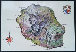 ► LA REUNION -  Carte Géographique Montagnes  Effet Relief 1970s - Reunion