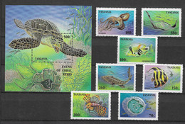 Tanzania 1995 MiNr. 2033 - 2040 (Block 280) Tansania Marine Life Fishes Turtles  7v+1  MNH** 9.00 € - Meereswelt